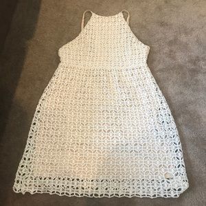 White and tan eyelet summer dress